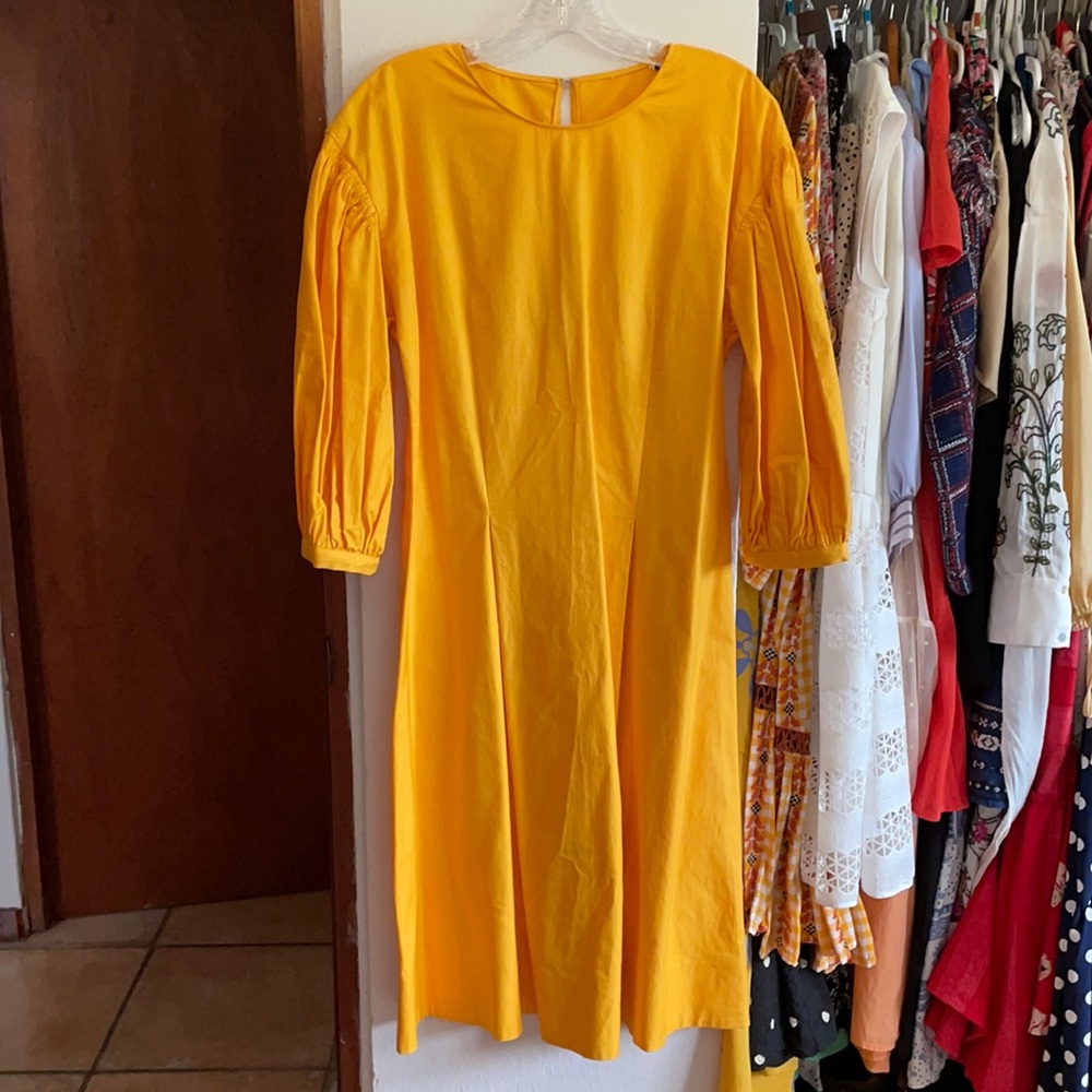 Lewit Yellow Puff Sleeves Cinched Dress 10